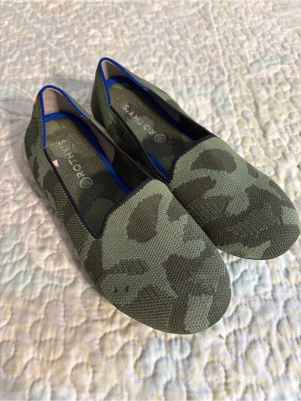 Rothy's Classic Loafer Olive Green Camouflage Kids Knit Slip-On Flats